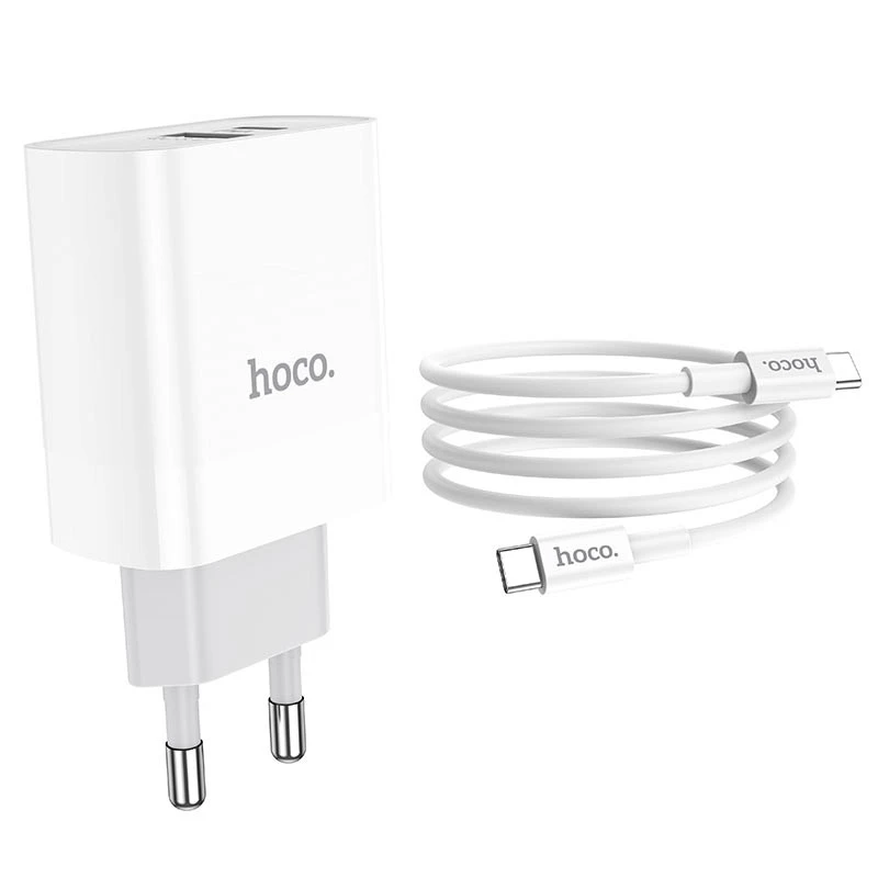 СЗУ HOCO C80A Rapido PD20W+QC3.0 Type-C + USB + Type-C to Type-C cable – Белый. Фото 4 из 6
