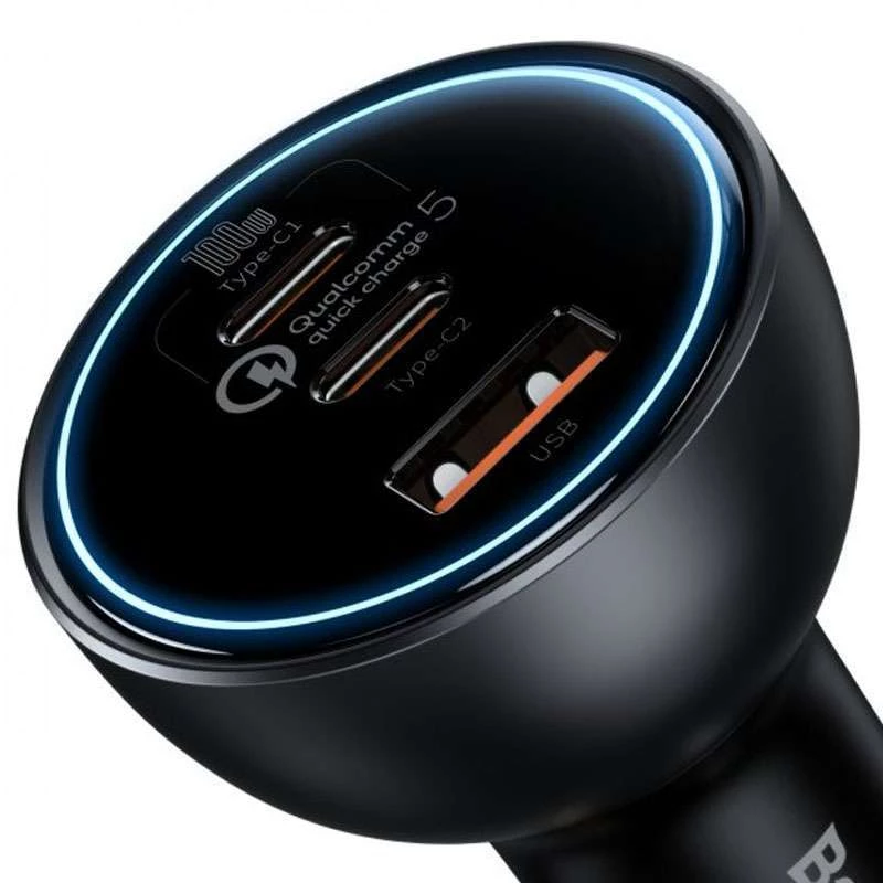 АЗП Baseus Qualcomm® QC5 Multi-Port 2xType-C+USB 160W (with cable Type-C to Type-C 100W (20V/5A) 1m) – Сірий. Фото 2 з 3