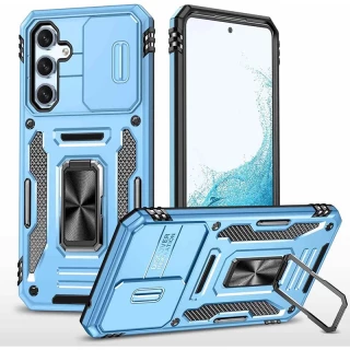Ударопрочный чехол Square Ring c шторкой на камеру для Samsung Galaxy S23+ — Голубой / Light Blue