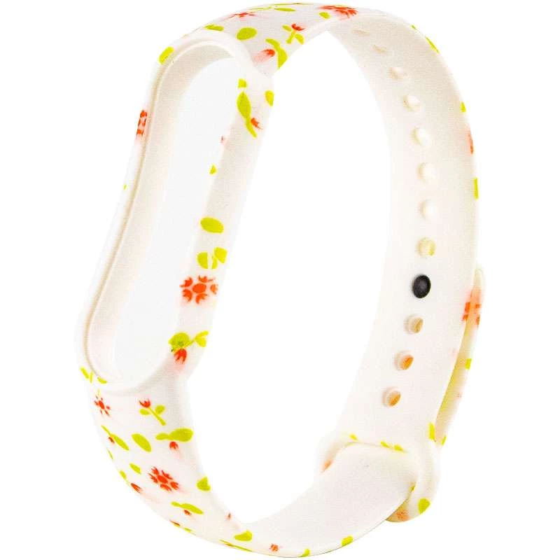 

Силиконовый ремешок с рисунком для Xiaomi Mi Band 5 (Розовые цветы / Белый), Рожеві цветы / білий