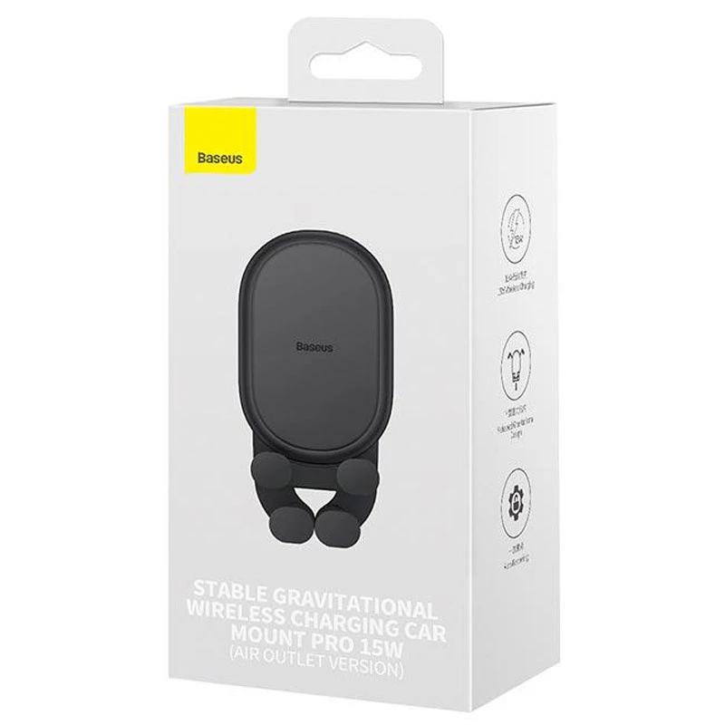 Автотримач з БЗП Baseus Stable Gravitational Car Mount Pro 15W (Air Outlet Version) (SUWX03) – Black. Фото 5 з 7