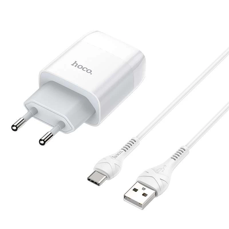 

СЗУ Hoco C72A (1USB/2.1A) + Type-C (Белый), Білий
