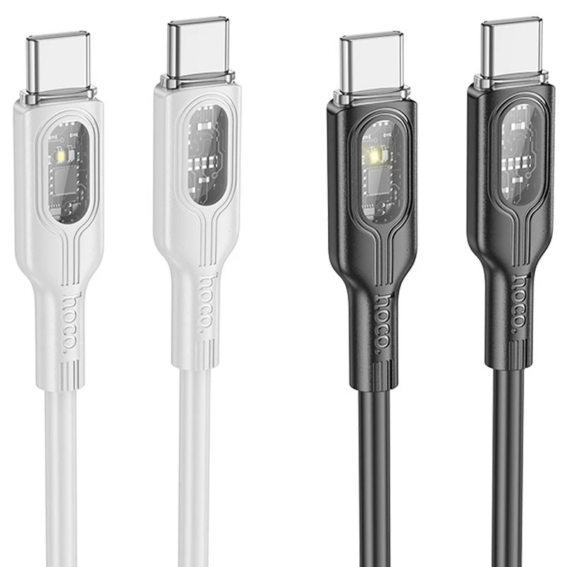 Дата кабель Hoco U120 Transparent explore intelligent power-off PD 60W Type-C to Type-C (1.2m) фото 1 з 1