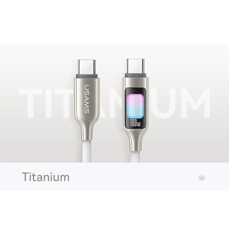 Дата кабель Usams US-SJ750 With Colorful Light TC Ser. Type-C to Type-C 100W (1.2m) – Titanium. Фото 2 з 2