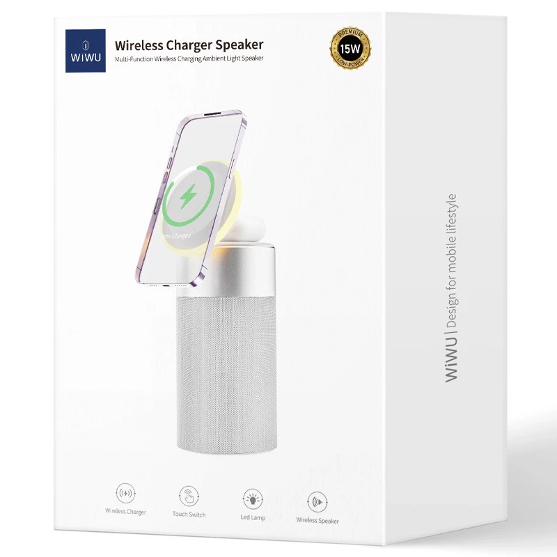 БЗУ WIWU Wi-W022 3 in 1 Wireless Charger+Bluetooth Speaker – White. Фото 5 из 5