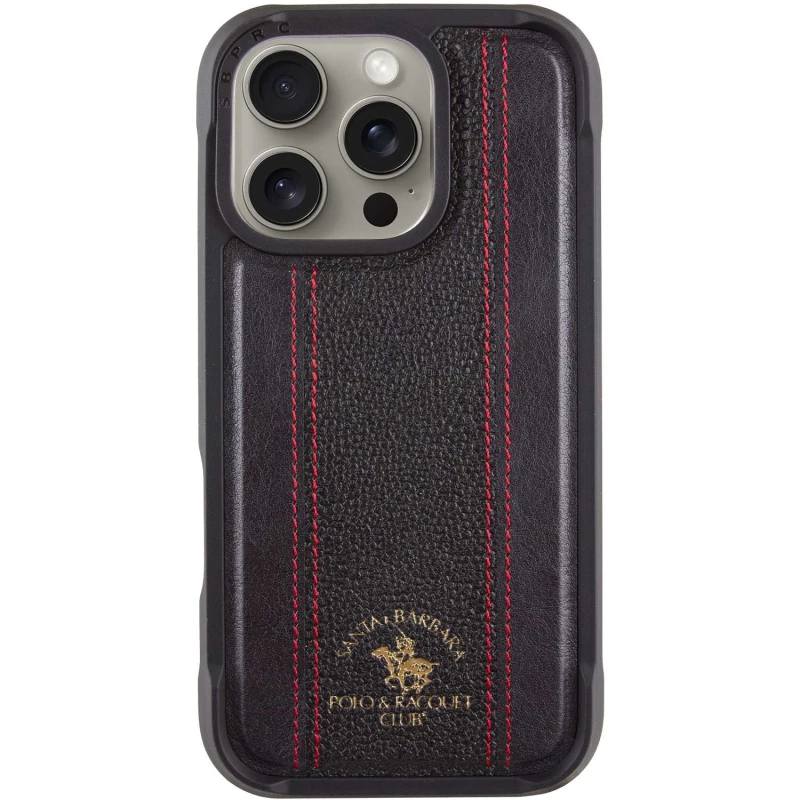Шкіряний чохол Polo Santa Barbara Barton для Apple iPhone 16 Pro – Black / Red. Фото 2 з 12