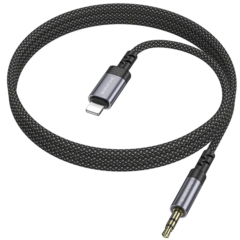 Аудіо кабель Aux Borofone BL24 Graceful (Lightning to AUX 3.5mm) (1m) – Metal grey. Фото 7 з 7