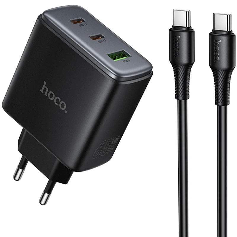 СЗУ Hoco C160A Upgrade PD65W+QC3.0 (1USB-A/2C) + кабель Type-C to Type-C фото 1 из 1
