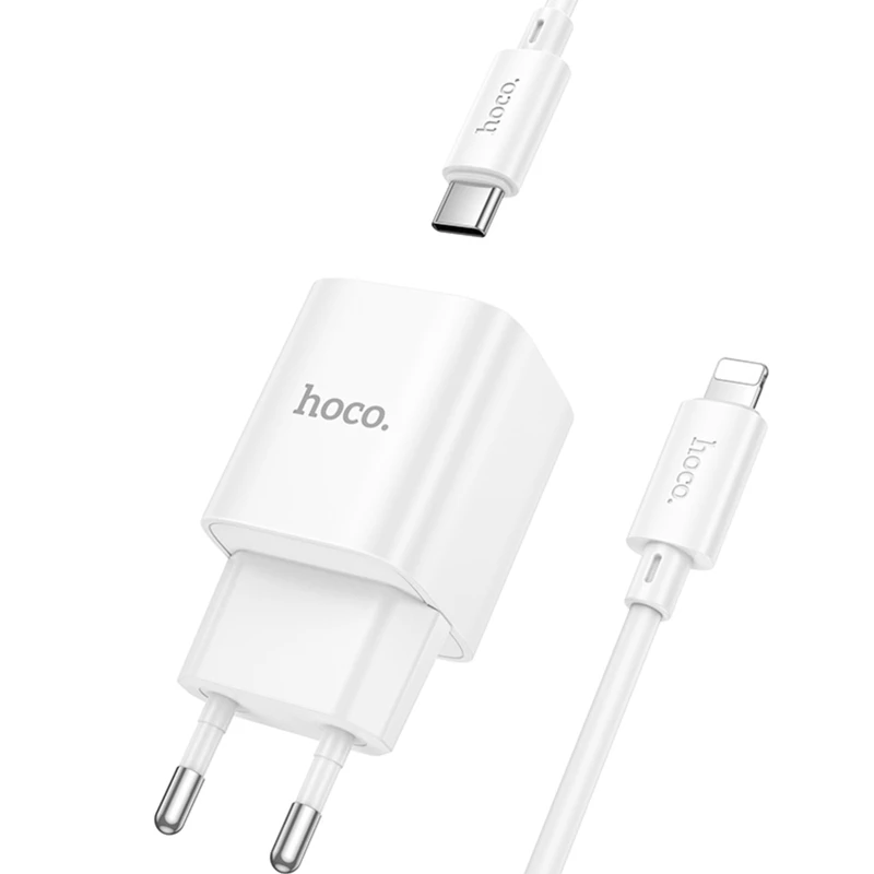 МЗП Hoco C147A PD20W+QC3.0 (1USB-A/1C) + кабель Type-C to Lightning – White. Фото 6 з 6