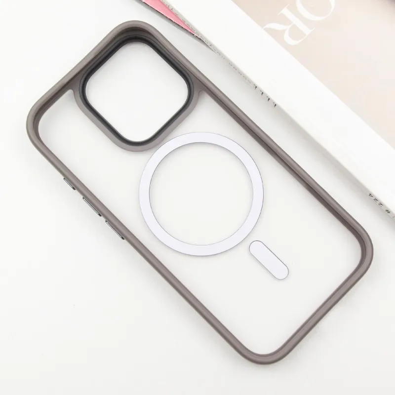 TPU+PC чохол Metal Buttons with Magnetic Fit для Apple iPhone 16 Pro – Сірий / Grey. Фото 3 з 6