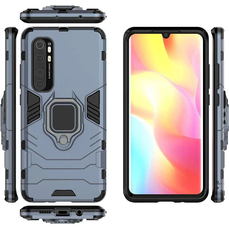 Противоударный чехол Transformer с кольцом для Xiaomi Mi Note 10 Lite – Серый / Metal slate. Фото 2 из 4