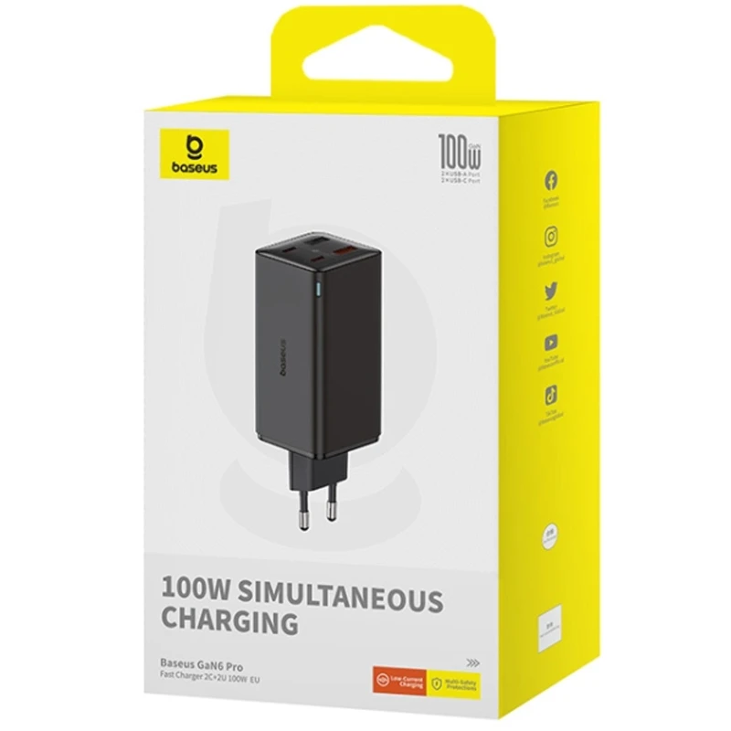 СЗУ Baseus GaN6 Pro Fast Charger 100W (2USB-A/2C) (P101627) – Cluster Black. Фото 4 из 4