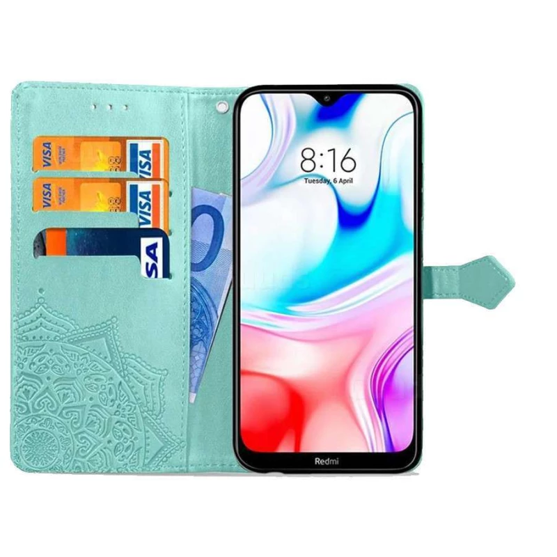 Кожаный чехол-книжка Art Case с визитницей для Xiaomi Redmi 8 – Бирюзовый. Фото 2 из 4