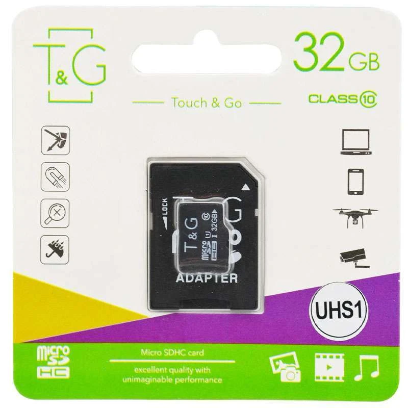 

Карта пам'яті T&G microSDHC (UHS-1) 32 GB class 10 (з адаптером) (Чорний)