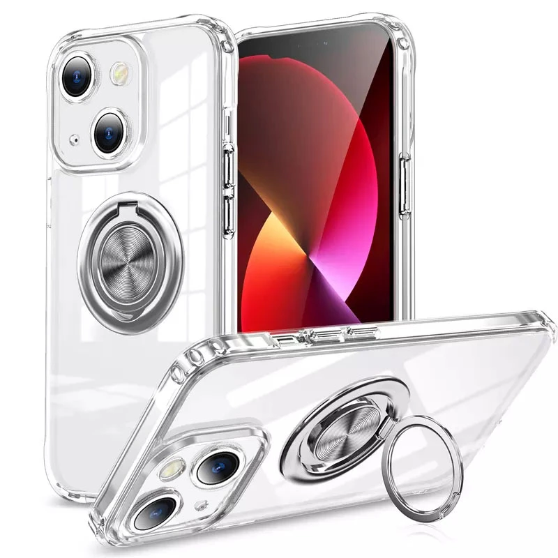 

TPU+PC чехол с металлическим кольцом-держателем для Apple iPhone 13 (6.1") (Серебряный), Срібний