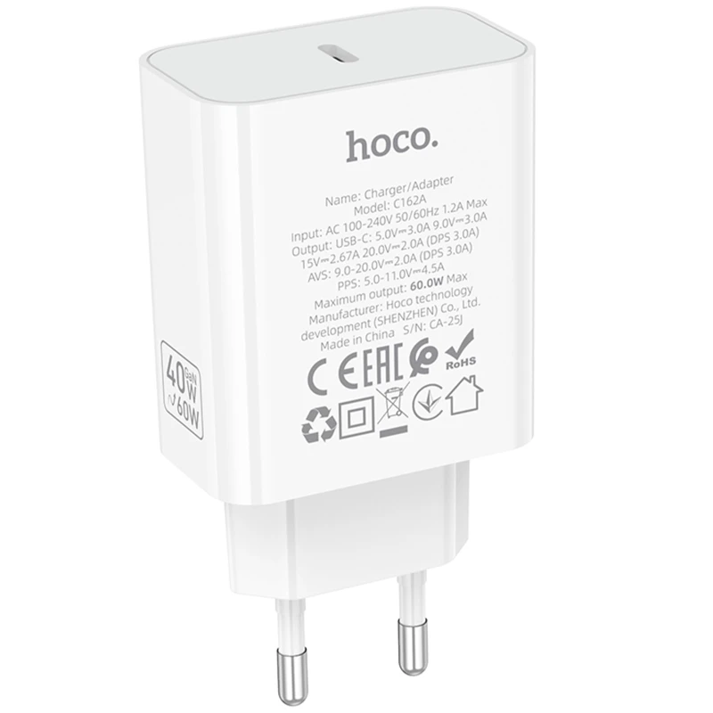 СЗУ Hoco C162A Source PD40W (1USB-C) – White. Фото 5 из 6