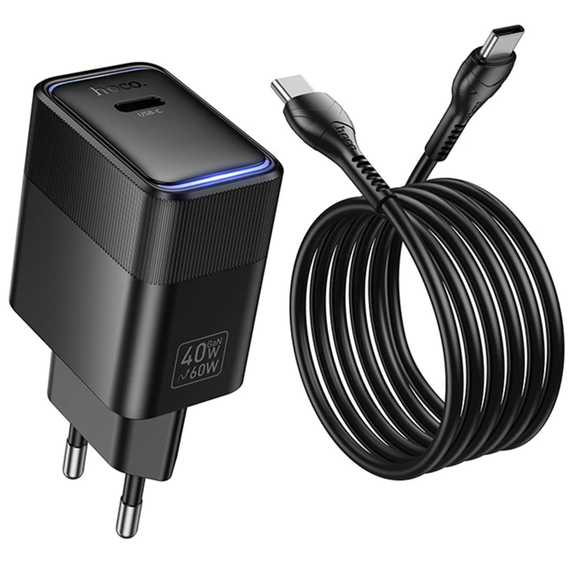 МЗП Hoco CS113A Lounge PD40W (1USB-C) + кабель Type-C to Type-C – Black. Фото 2 з 5