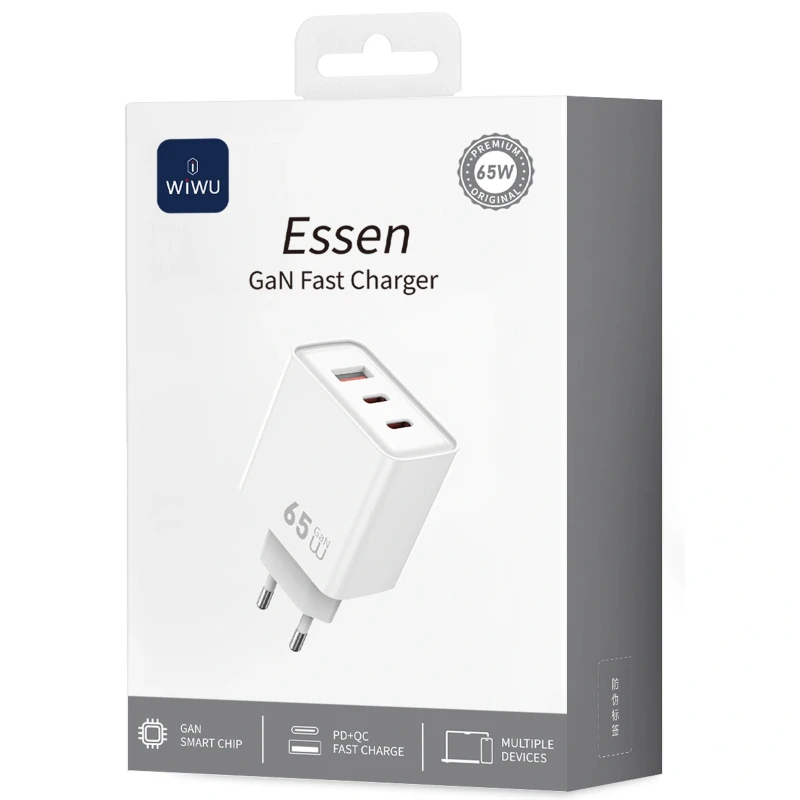 МЗП WIWU G005 Essen PD65W+QC3.0 GaN (1USB-A/2C) – White. Фото 2 з 3