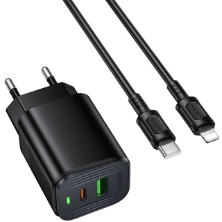 МЗП Borofone BAS83A Star PD20W+QC3.0 (1USB-A/1C) + кабель Type-C to Lightning фото 1 з 3