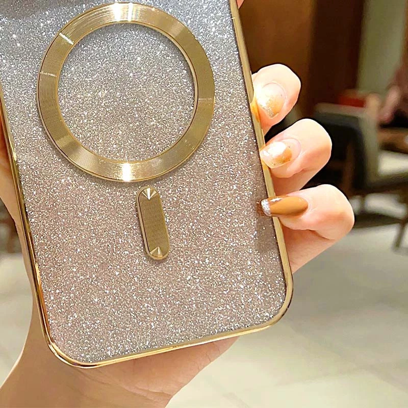 Чохол з блискітками, захисними лінзами на камеру та MagSafe на Apple iPhone 16 – Золотий / Gold. Фото 6 з 6