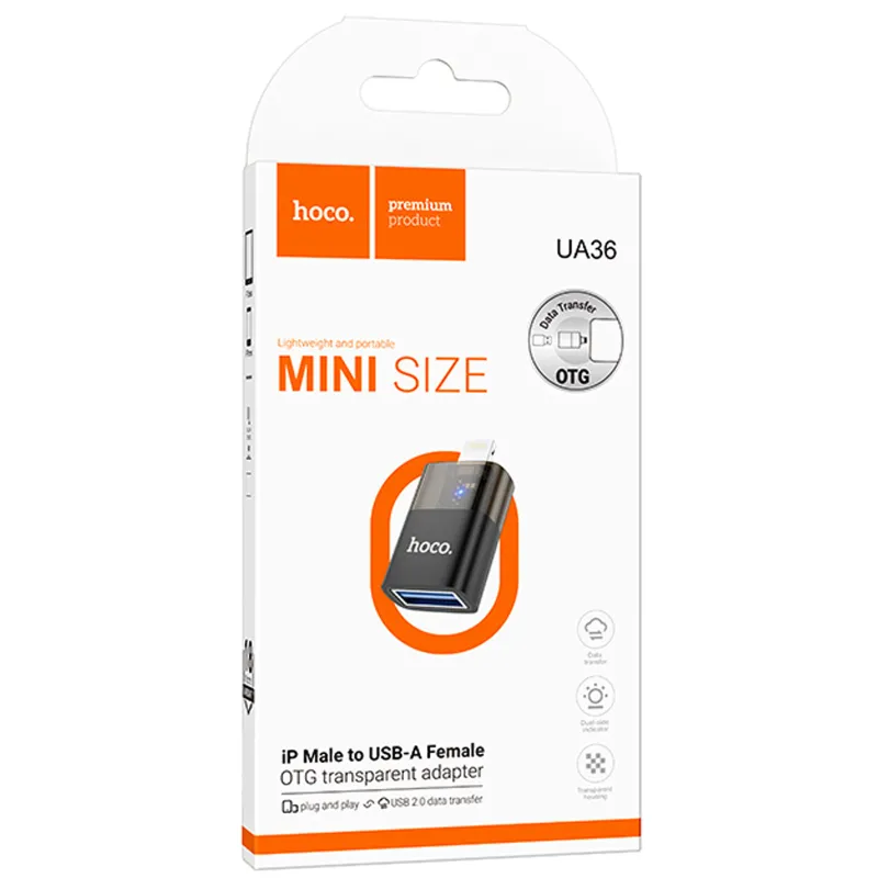 Перехідник Hoco UA36 Lightning male to USB female – Black. Фото 2 з 4
