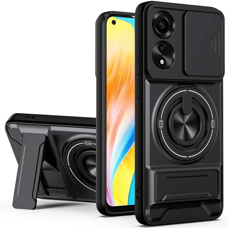 Ударостійкий чохол Camshield StandRing case для Oppo A18 – Black. Фото 1 з 3