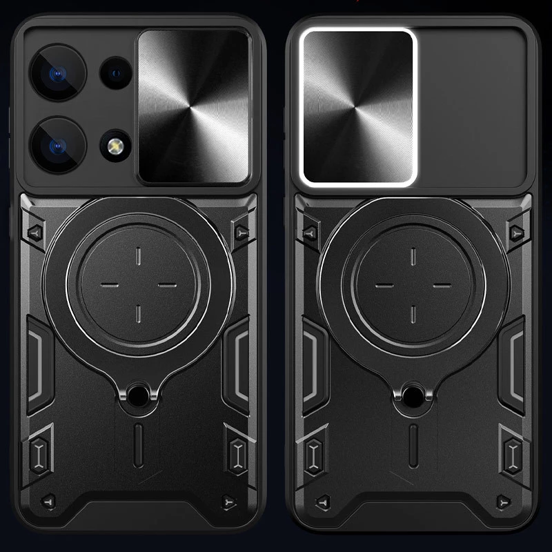 Ударопрочный чехол Bracket Ringstand с защитной шторкой для камеры для Xiaomi Redmi Note 13 Pro 4G – Black. Фото 2 из 10