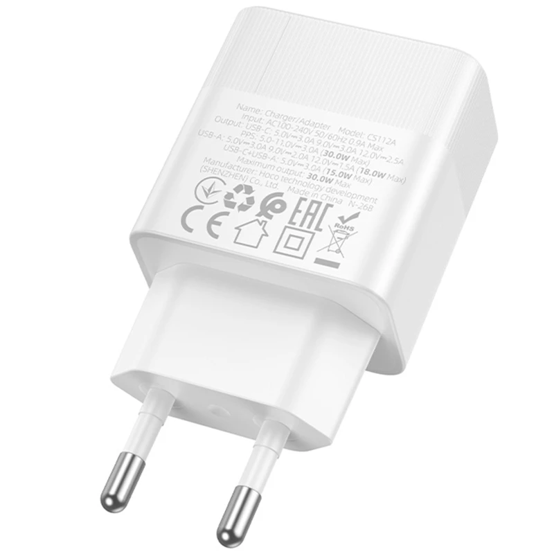 МЗП Hoco CS112A Lounge PD30W+QC3.0 (1USB-A/1C) – White. Фото 4 з 4