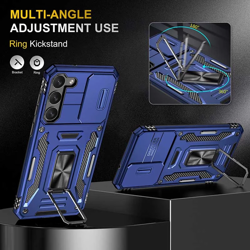 Ударостійкий чохол Square Ring зi шторкою на камеру на Samsung Galaxy S24 – Синій / Navy. Фото 6 з 11