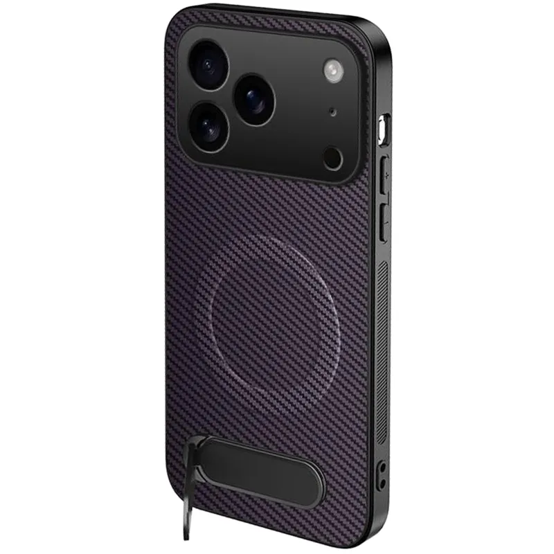 TPU+PC чохол Carbon Kickstand Magnetic Case для Apple iPhone 18 Pro Max – Purple. Фото 1 з 2