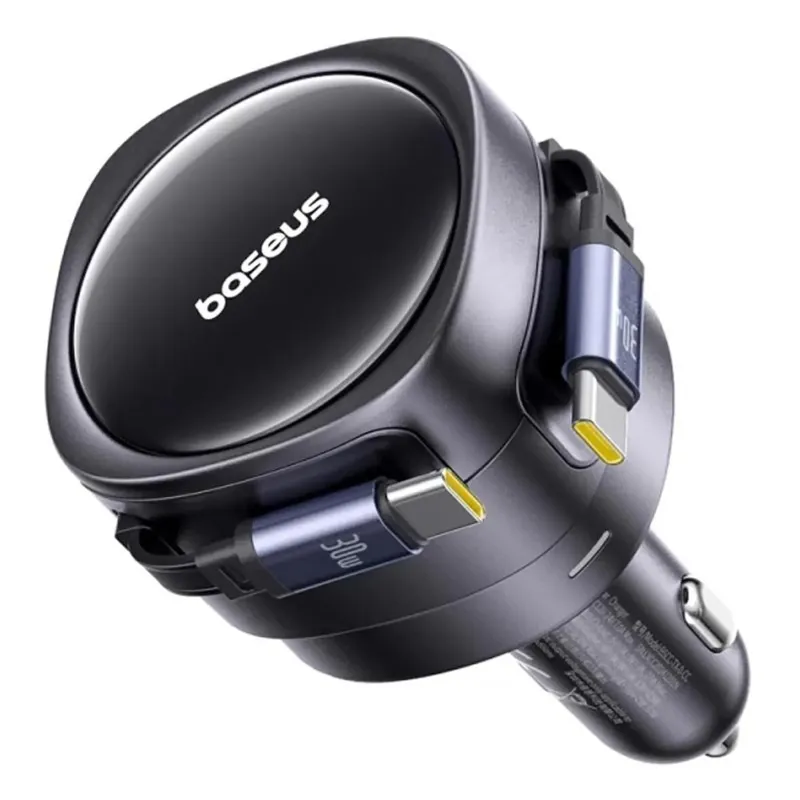 АЗУ Baseus Enjoyment Max PD60W with retractable cables (1USB-A/1C) (C00035507121) – Cosmic Black. Фото 4 из 4