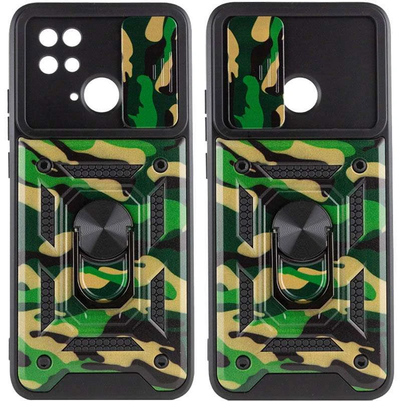 Ударостійкий чохол камуфляж Serge Ring зi шторкою на камеру на Xiaomi Redmi 10C – Зелений / Army Green. Фото 2 з 6