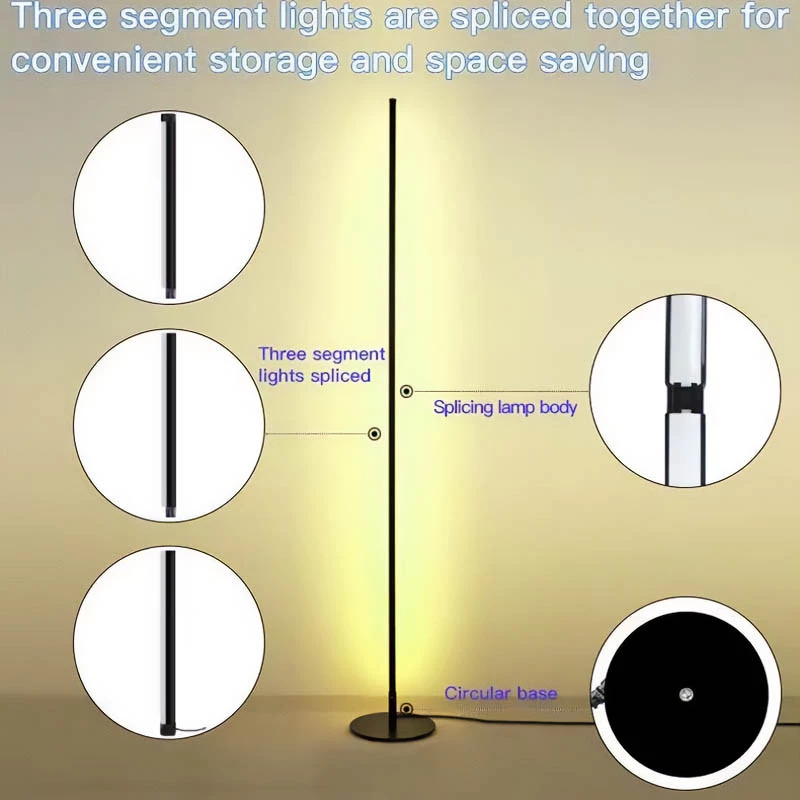 Підлогова кутова LED лампа RGB SAL-005B 120cm Bluetooth USB with app – Black. Фото 4 з 6