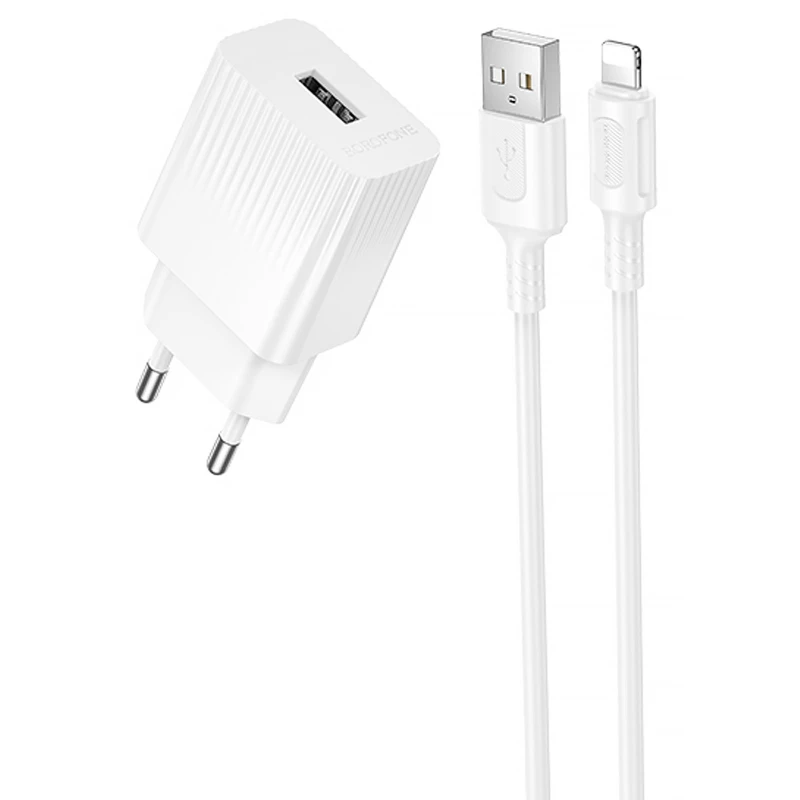 СЗУ Borofone BAS71A Source 10.5W (1USB-A) + кабель USB to Lightning – White. Фото 1 из 5