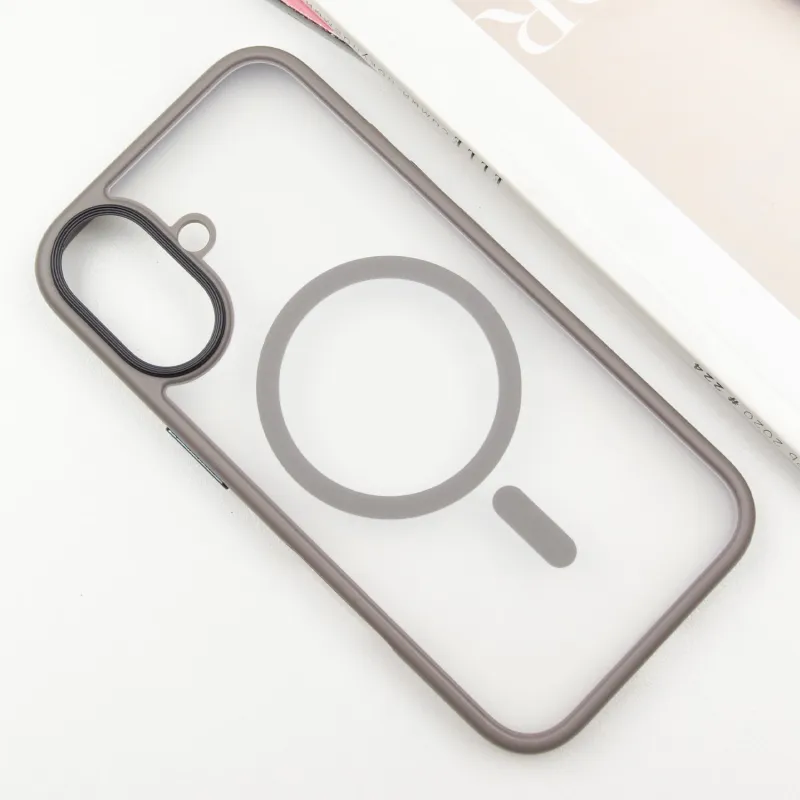 TPU+PC чехол Metal Buttons with Magnetic Fit для Apple iPhone 16 – Серый / Grey. Фото 2 из 6