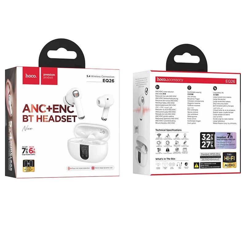 Беспроводные TWS наушники Hoco EQ26 Nice ANC+ENC – White. Фото 3 из 5