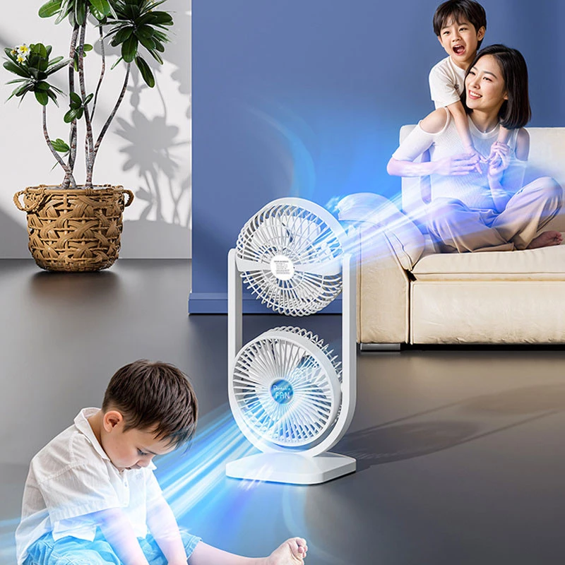 Настільний вентилятор Double head з регулюванням кута нахилу 3000 mAh – White. Фото 4 з 7