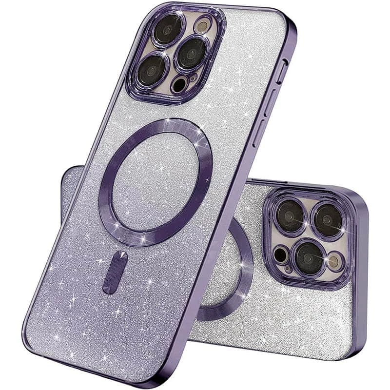 

Чехол с блесками, защитными линзами на камеру и MagSafe для Apple iPhone 12 Pro Max (6.7") (Фиолетовый / Deep Purple), Фіолетовий / deep purple