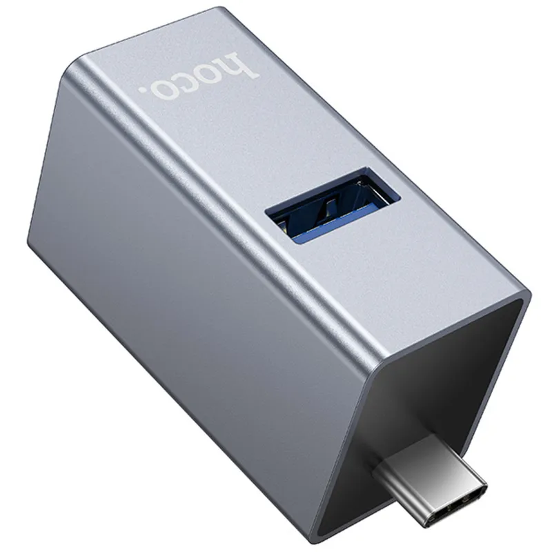 Перехідник HUB Hoco HB54A 3in1 (Type-C to 2xUSB2.0+USB3.0) – Metal grey. Фото 3 з 5