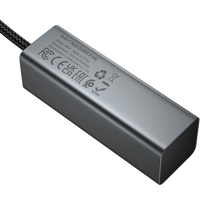 Переходник HUB Hoco HB1C 4in1 (Type-C to 4xUSB 3.0) (0.2m) – Metal gray. Фото 7 из 7