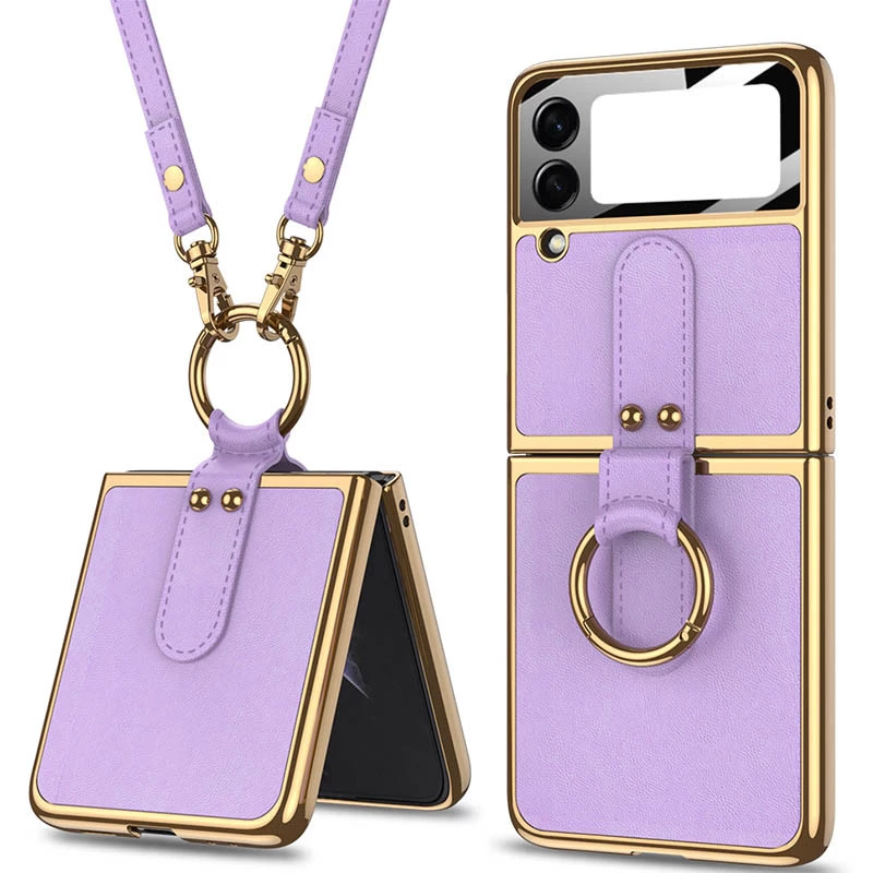 

Шкіряний чохол GKK з кільцем та ланцюгом на Samsung Galaxy Z Flip3 (Dream Purple)