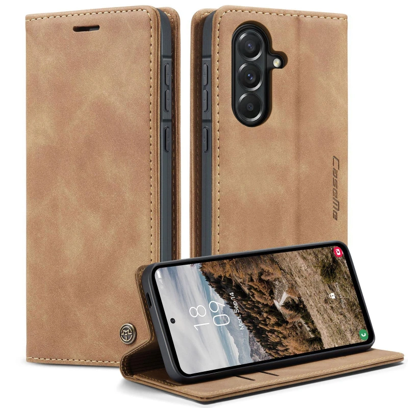 Кожаный чехол-книжка CaseMe Velvet Nubuck для Samsung Galaxy A37 5G – Brown. Фото 2 из 4