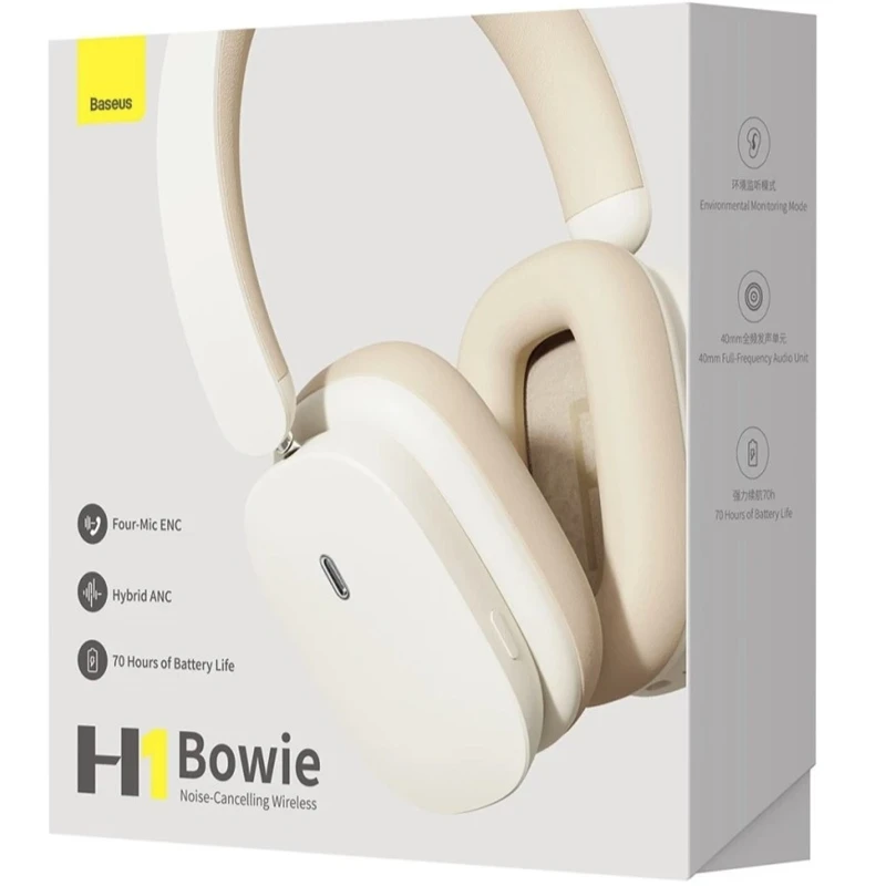 Накладні бездротові навушники Baseus Bowie H1 Hybrid ANC (NGTW23) – Creamy-white. Фото 2 з 6