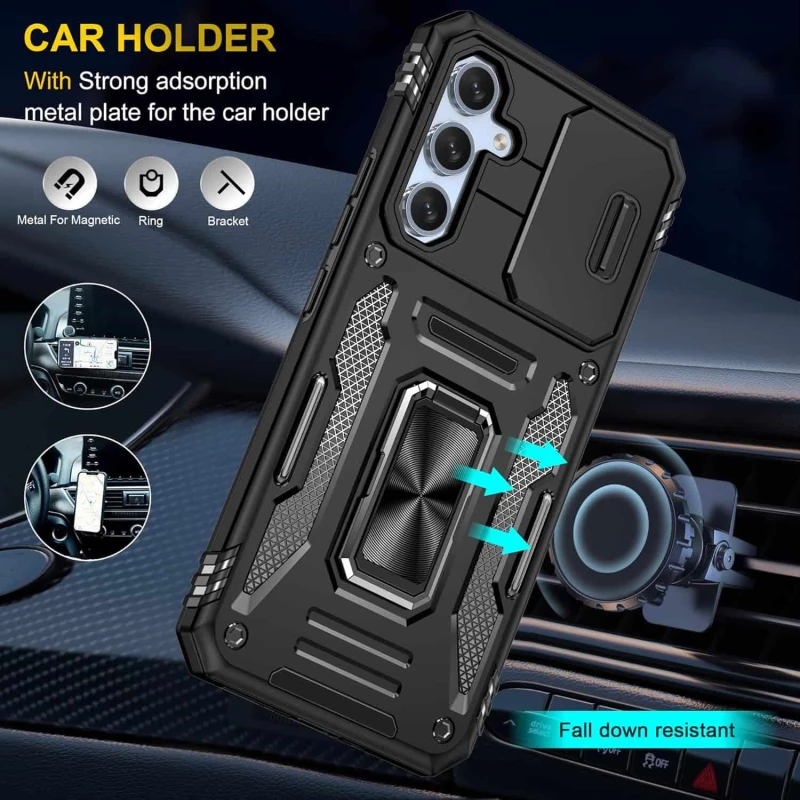 Ударостійкий чохол Square Ring зi шторкою на камеру на Samsung Galaxy S22 – Чорний / Black. Фото 3 з 12