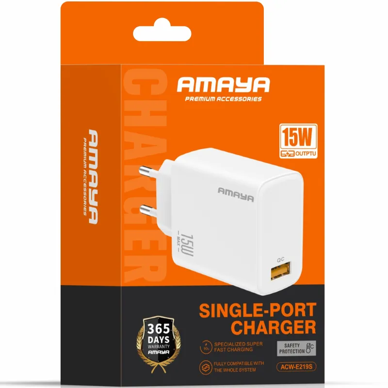 МЗП Amaya E219S QC3.0 15W (1USB-A) – White. Фото 2 з 2