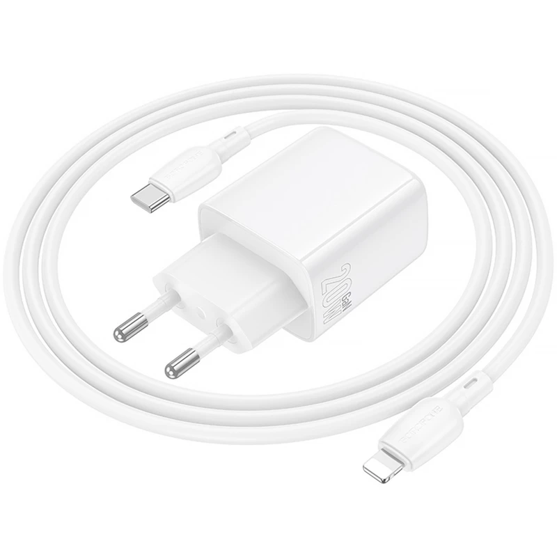 МЗП Borofone BN27 Fuente PD20W+QC3.0 (1USB-A/1C) + кабель Type-C to Lightning – White. Фото 5 з 6