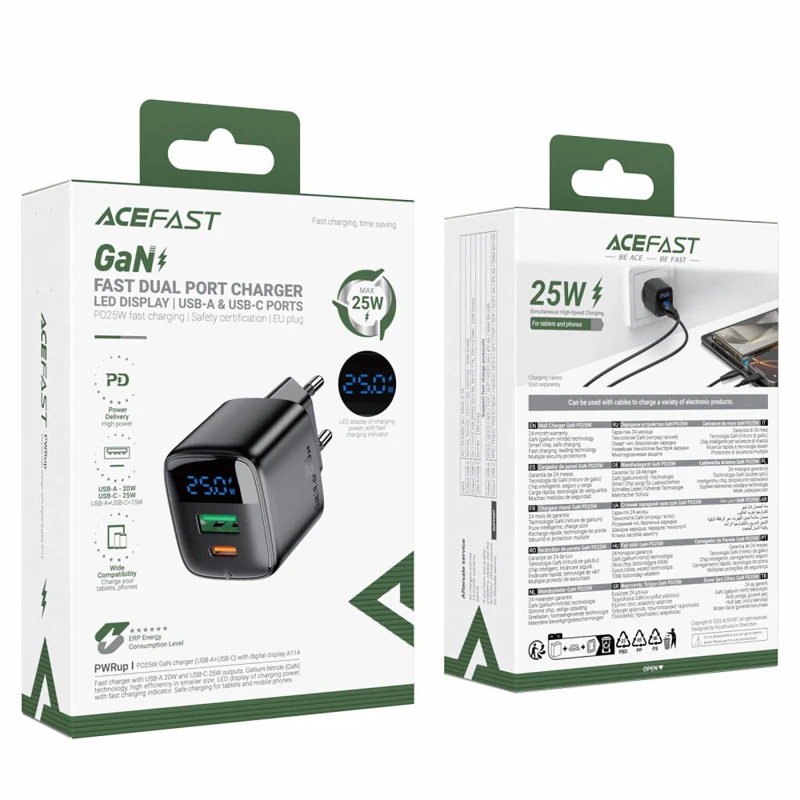 СЗУ Acefast A114 PD25W GaN (1USB-A/1C) – Black. Фото 5 из 5