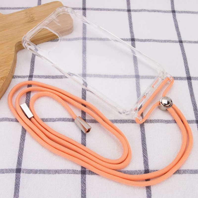 Прозорий силіконовий чохол з кольоровим ремінцем на Apple iPhone 12 Pro Max (6.7") – Персиковий. Фото 3 з 3