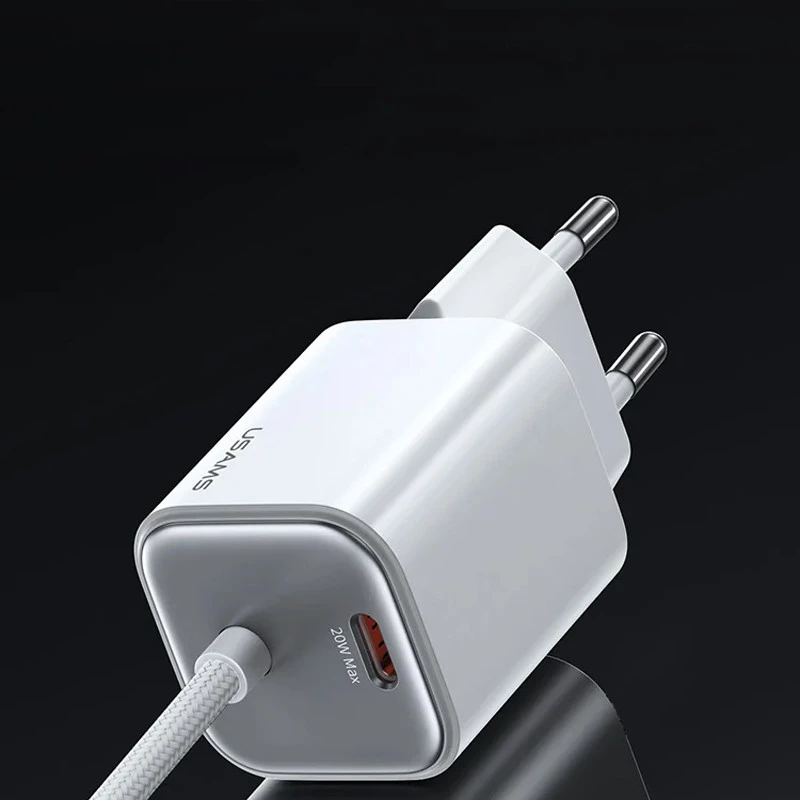 МЗП Usams US-CC261 GaN JC Ser. 20W (2USB-C) + кабель Type-C to Type-C – White. Фото 2 з 3