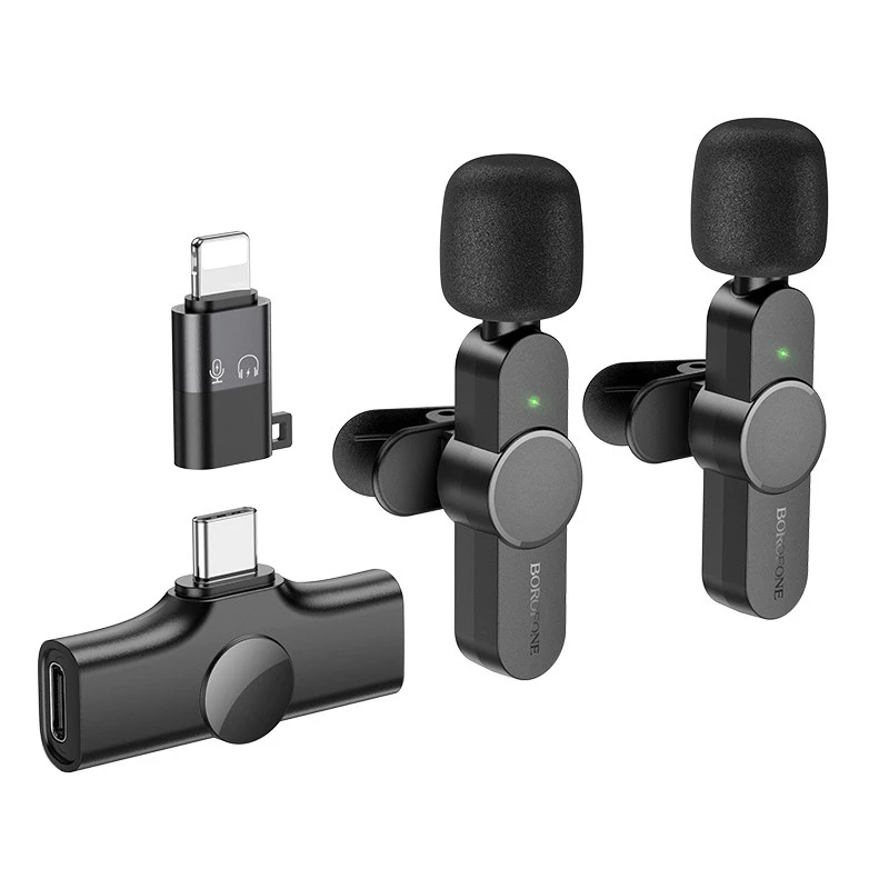 Петличный беспроводной микрофон Borofone BFK12 Trophy lavalier Lightning/Type-C – Black. Фото 2 из 15